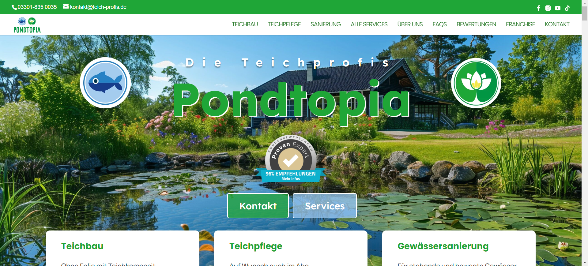 Webdesign Pondtopia Die Teichprofis Teichbau Teichpflege und Gewaessersanierung